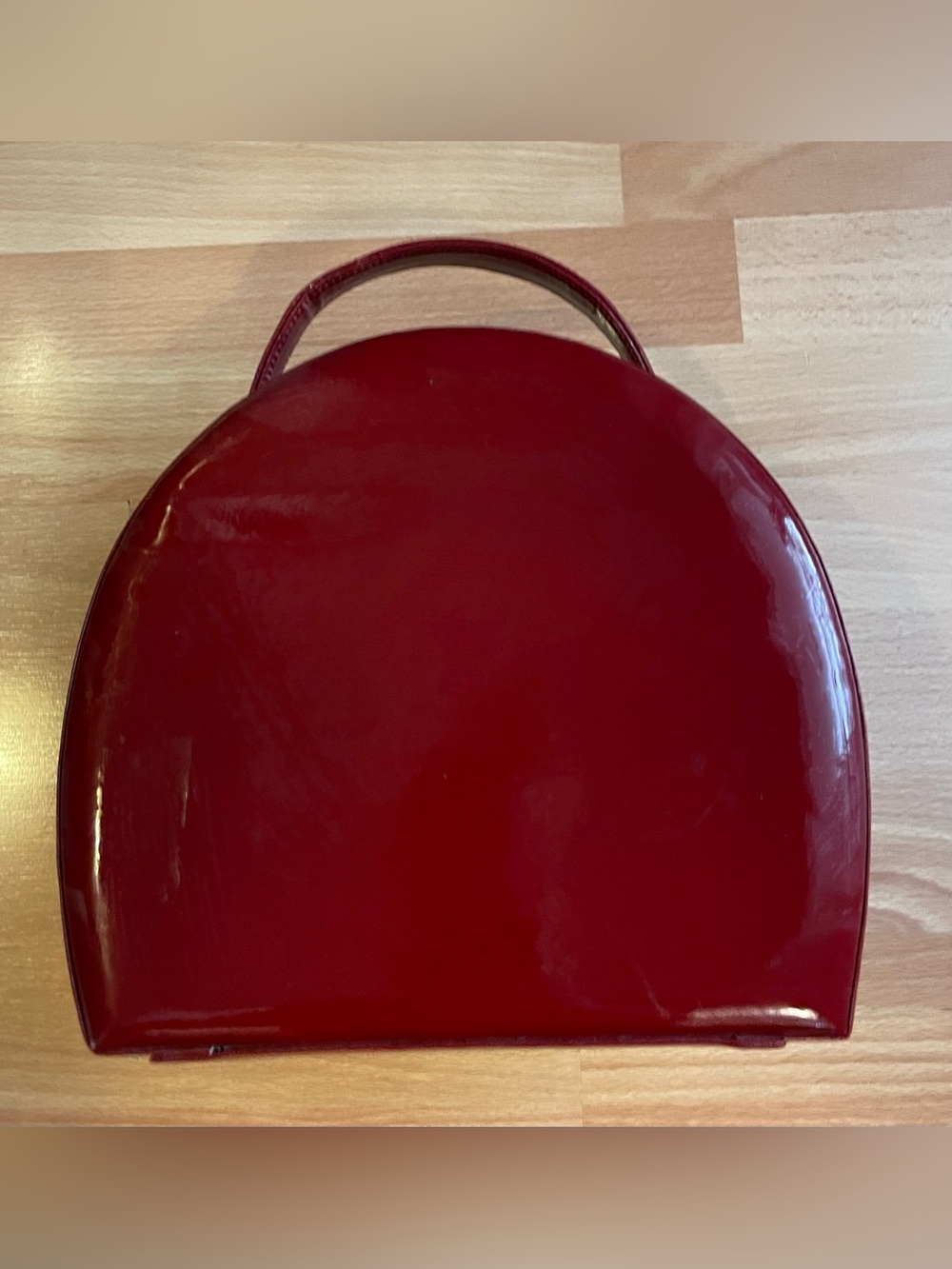Red Patent Half-Moon Top-Handle Bag Storage container